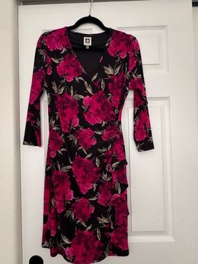 Women’s Anne Klein Black & Fuchsia Floral Wrap Dress